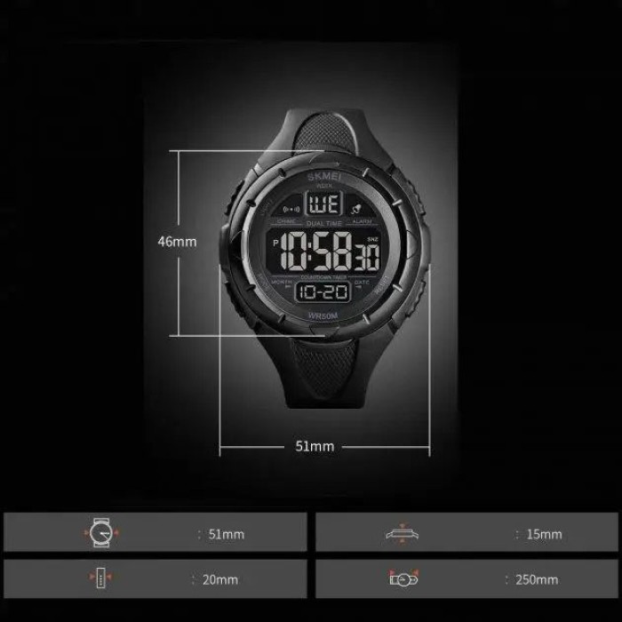 Годинник наручний чоловічий SKMEI 1656BK BLACK, водостійкий тактичний годинник. Колір: чорний