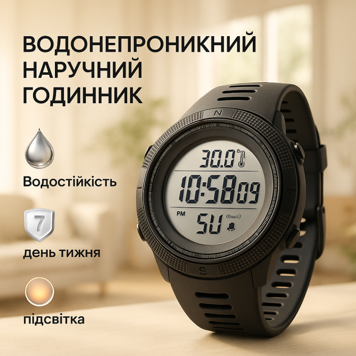 Годинник наручний чоловічий SKMEI 1681BKWT BLACK-WHITE, годинник спортивний