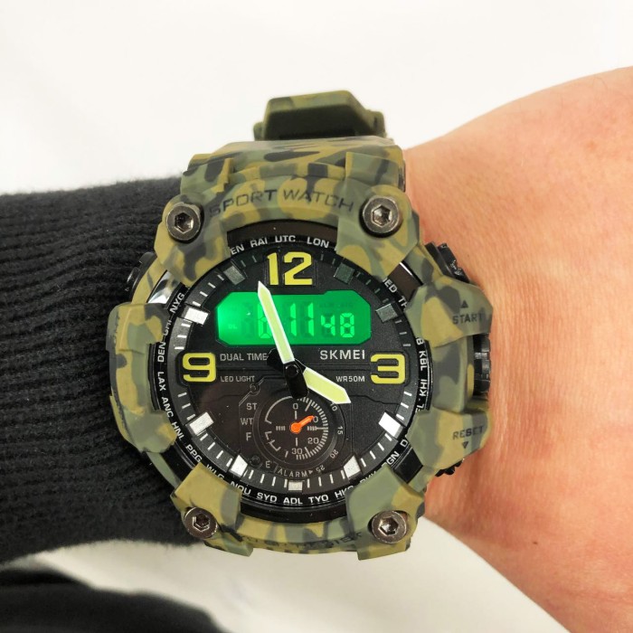 Годинник наручний чоловічий SKMEI 1965CMGN CAMO GREEN, військовий чоловічий наручний годинник зелений. Колір: камуфляж