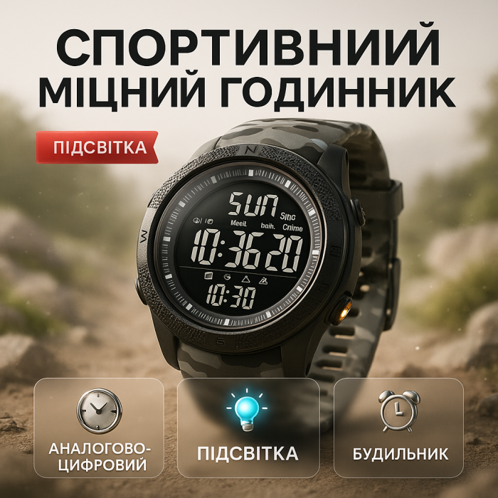 Практичний спортивний чоловічий годинник SKMEI 2070CMGY, Електронний спортивний годинник GV-93