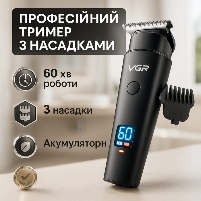 Домашня машинка акумуляторна для стрижки волосся VGR V-937, Електронна машинка для стрижки KP-53