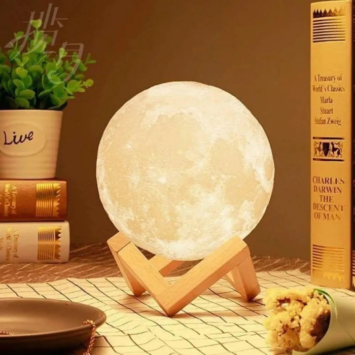 Лампа нічник для дому Moon Lamp 18 см, Дитяча акумуляторна лампа 7 кольорів, Нічник HR-699 на акумуляторі