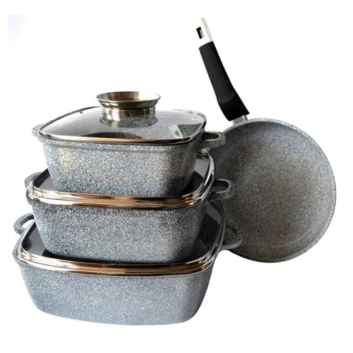 Набір посуду з мармуровим покриттям для готування, Набір каструль і сковорода з гранітним покриттям BS-60