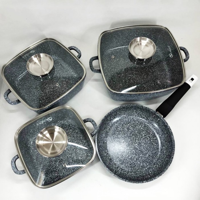 Гранітний посуд з сотейником UNIQUE, Каструлі зі сковорідкою з гранітним покриттям WM-62