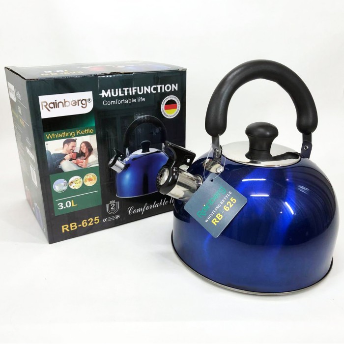 Якісний металевий чайник Rainberg RB-625 3 л, Чайник зі свистком зі зручною нейлоновою ручкою HN-34