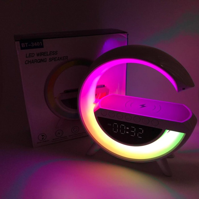 Бездротова зарядка-нічник для гаджетів з годинником G-Smart BT-3401, Настільна смарт лампа RS-41