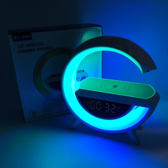 Бездротова зарядка-нічник для гаджетів з годинником G-Smart BT-3401, Настільна смарт лампа RS-41