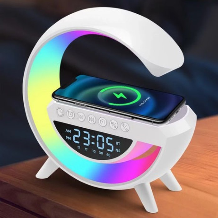 Бездротова зарядка-нічник для гаджетів з годинником G-Smart BT-3401, Настільна смарт лампа RS-41