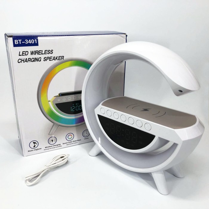 Бездротова зарядка-нічник для гаджетів з годинником G-Smart BT-3401, Настільна смарт лампа RS-41