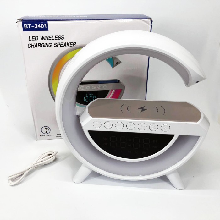 Бездротова зарядка-нічник для гаджетів з годинником G-Smart BT-3401, Настільна смарт лампа RS-41