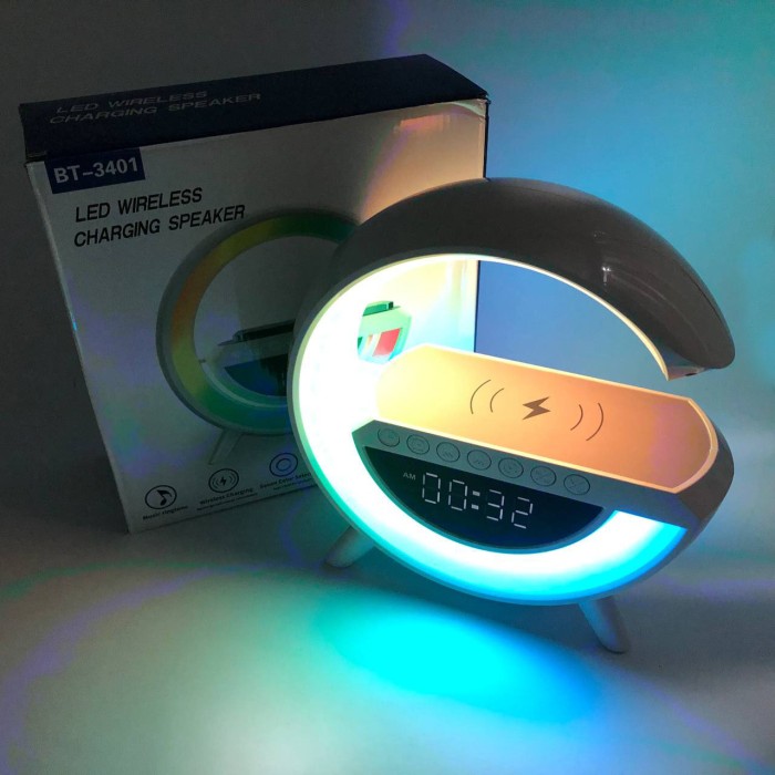 Бездротова зарядка-нічник для гаджетів з годинником G-Smart BT-3401, Настільна смарт лампа RS-41