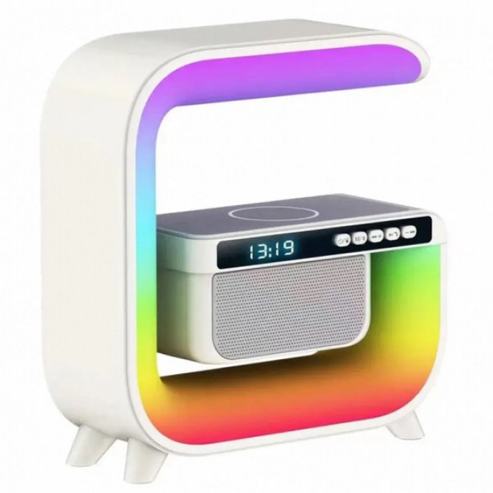 Нічний акумуляторний RGB G3 з бездротовою зарядкою 15W Bluetooth колонка Настільна смарт лампа White