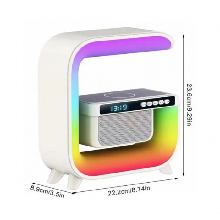 Нічний акумуляторний RGB G3 з бездротовою зарядкою 15W Bluetooth колонка Настільна смарт лампа White