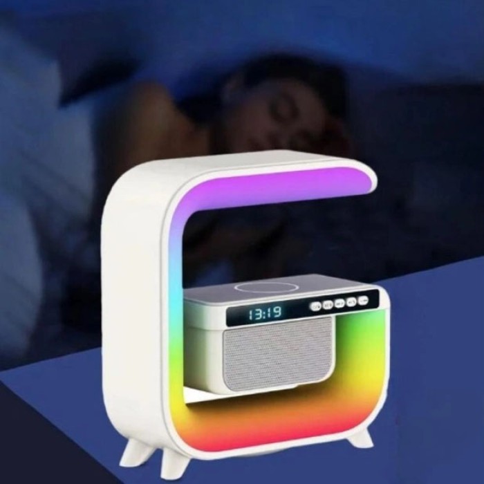 Нічний акумуляторний RGB G3 з бездротовою зарядкою 15W Bluetooth колонка Настільна смарт лампа White