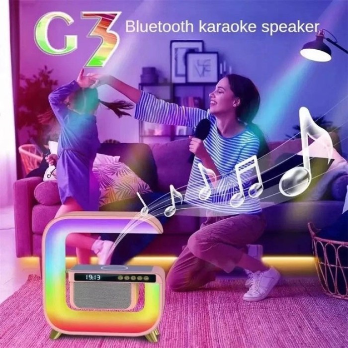 Нічний акумуляторний RGB G3 з бездротовою зарядкою 15W Bluetooth колонка Настільна смарт лампа White