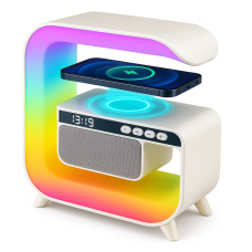 Нічний акумуляторний RGB G3 з бездротовою зарядкою 15W Bluetooth колонка Настільна смарт лампа White