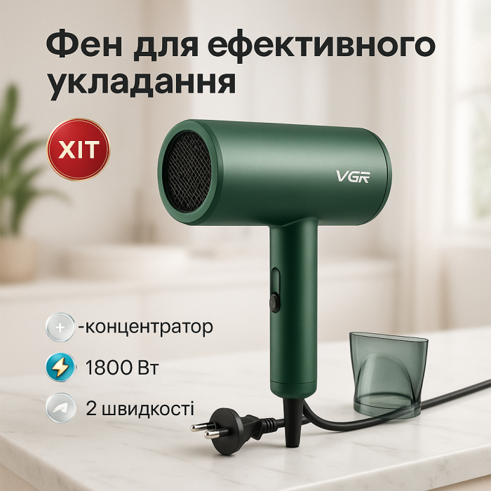 Хороший фен для випрямлення волосся VGR, Фен з потужним мотором Класичний для волосся FV-86