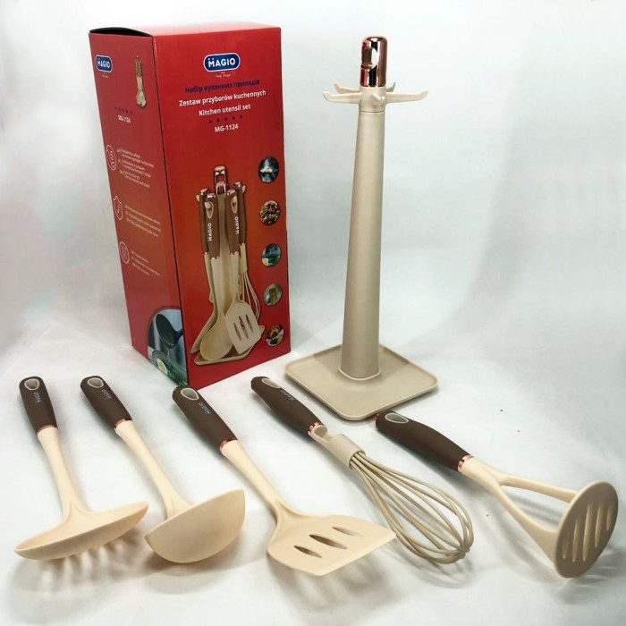 Набір силіконових приладдя на підставці, Кухонний набір для маленької кухні, Предмети кухонного начиння AY-50