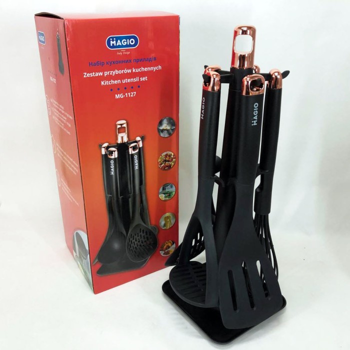 Набори лопаток для кухні Magio, Ергономічний кухонний набір із силікону, Кухонний набір з підставкою EL-81