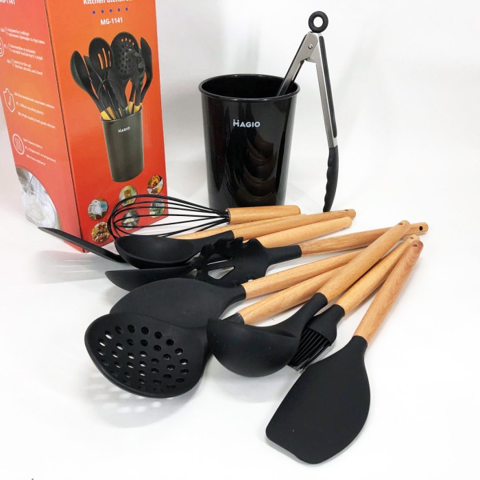 Кухонні набори на підставці, Хороший кухонний набір на підставці, Силіконовий кухонний набір лопаток LZ-94