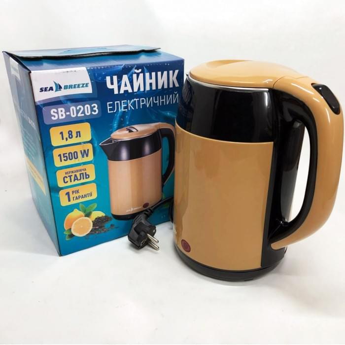 Електрочайник чайний SeaBreeze SB-0203 1.8 Л 1500 Вт, Електрочайник відмінний, Потужний GU-399 кухонний чайник