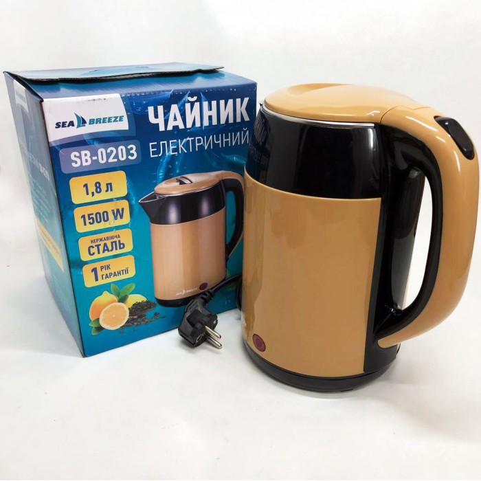 Чайник термос SeaBreeze SB-0203 1.8 Л 1500 Вт, Хороший електричний чайник, Чайник електро, Стильний