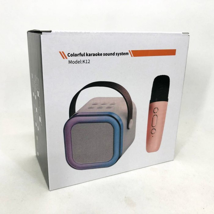 Портативна колонка з караоке мікрофоном та RGB підсвічуванням K12 10W Bluetooth. Колір: рожевий
