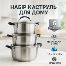 Комплект металевих каструль 6, Хороші каструлі, Набір посуду для електричних плит QR-13