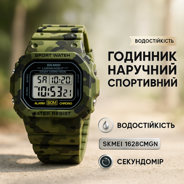 Годинник наручний чоловічий SKMEI 1628CMGN, тактичний годинник, годинник армійський оригінал, годинник для чоловіка