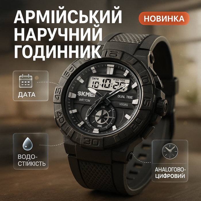 Фірмовий спортивний годинник SKMEI, Чоловічий круглий спортивний годинник армійський скмей WG-74