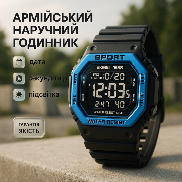 Годинник для кемпінгу з водозахистом SKMEI 1988BU, Годинник наручний електронний для хлопця SJ-46