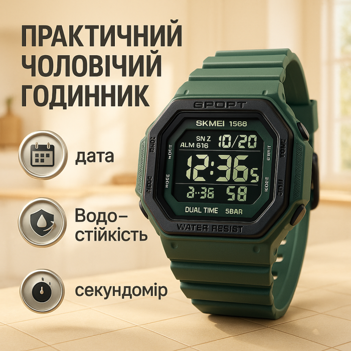 Годинник для кемпінгу та відпочинку SKMEI 1988DKGN, Брендовий чоловічий годинник Рибальський BO-50