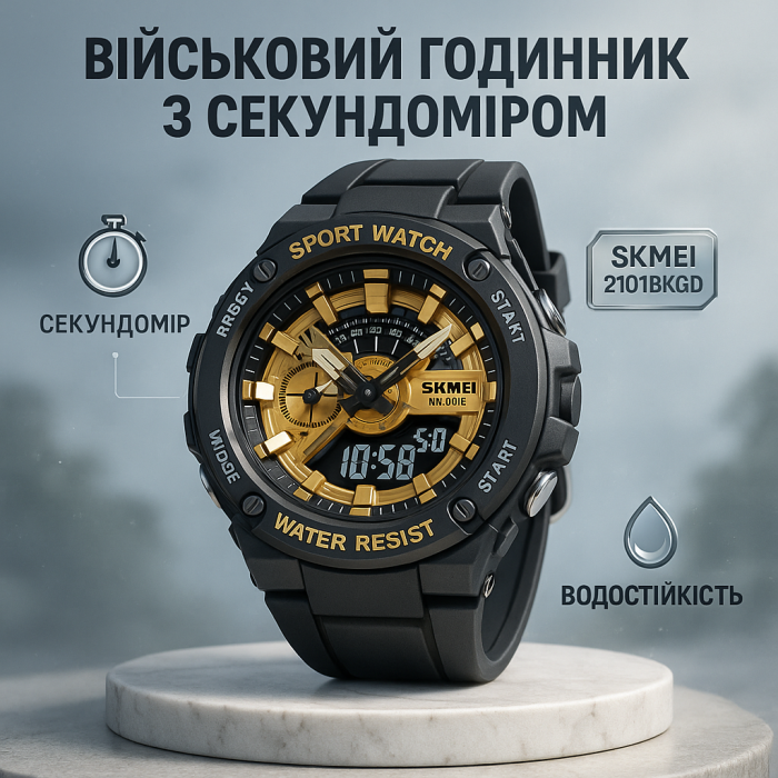 Армійський наручний годинник з таймером SKMEI 2101BKGD, Спеціальний годинник для армії ZQ-51