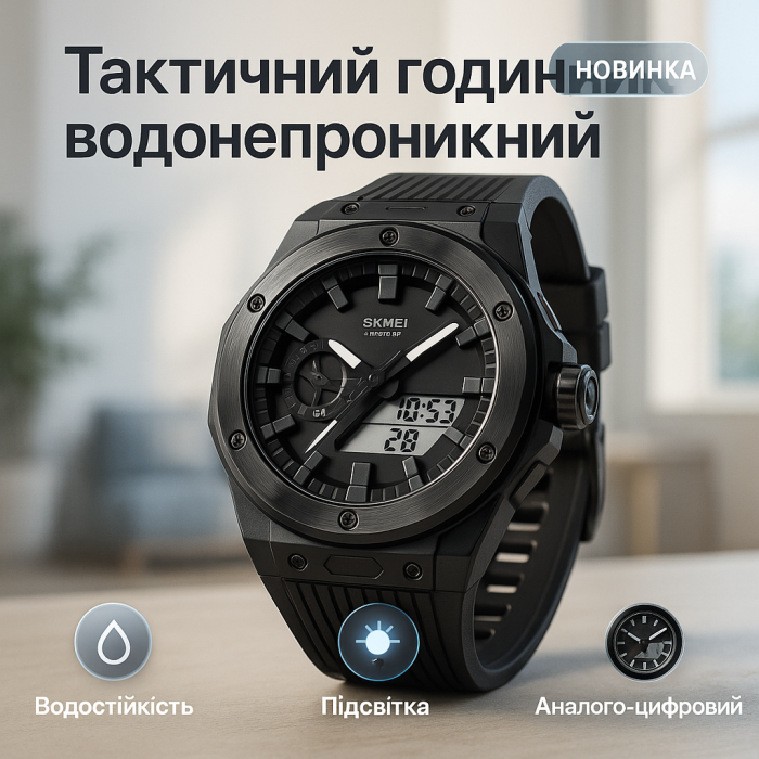Практичний чоловічий годинник SKMEI 2103BKWT, Армійський годинник протиударний для походу LH-95