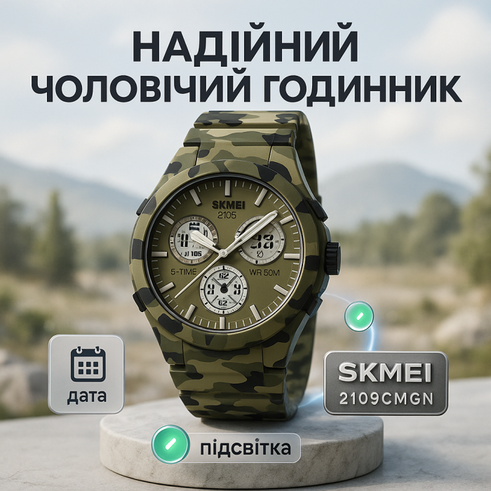 Годинник наручний чоловічий SKMEI 2109CMGN, оригінальний чоловічий годинник, військовий чоловічий наручний годинник зелений