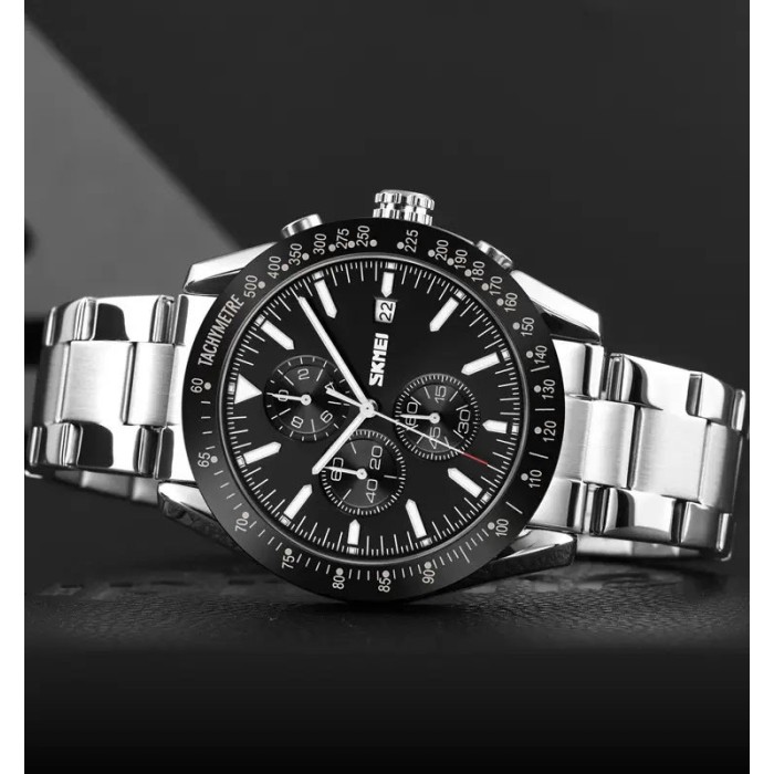Елегантні годинники для чоловіків SKMEI 9253SIBK, Оригінальні чоловічі кварцові наручні годинники SI-61