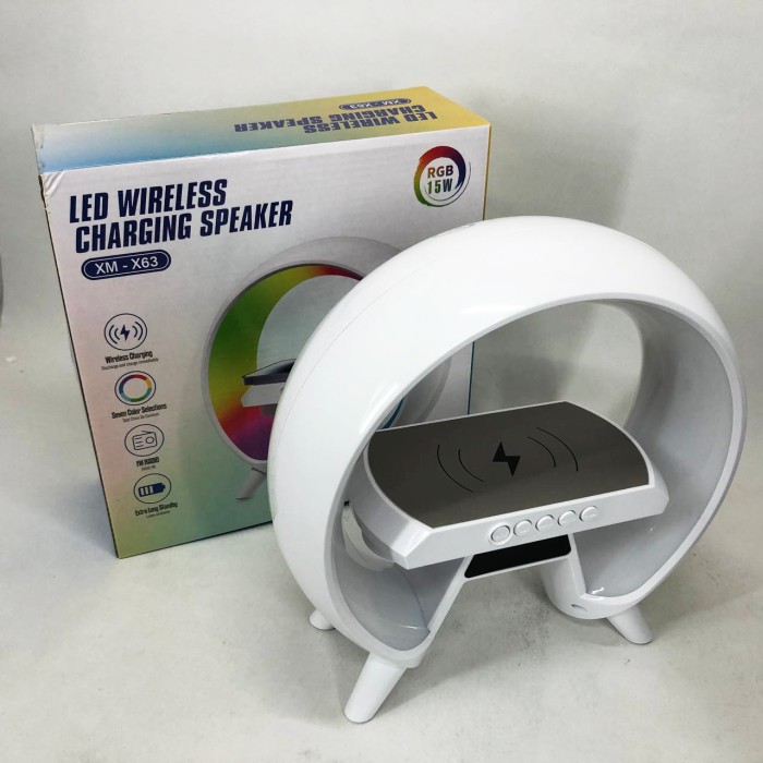 LED Лампа нічник з бездротовою зарядкою та Bluetooth динаміком G-Lite XM-X63, Годинник хамелеон з будильник