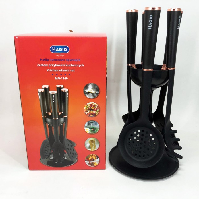 Силіконові кухонні приналежності для готування MAGIO MG-1140, Кухонне приладдя з тефлоновим покриттям IO-54