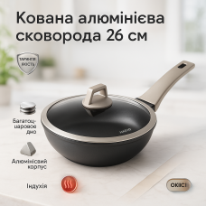 Сковорода Magio MG-1167 з антипригарною кришкою 26 см, сковорода з індукційним дном