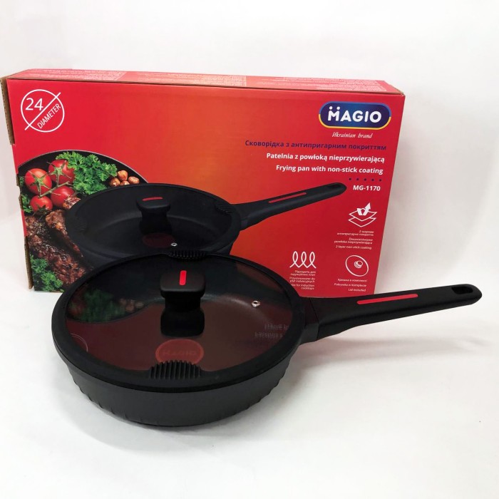 Сковорода зручна для кухні Magio MG-1170 24см, Сковорода алюмінієва поглиблена якісна гриль BV-18