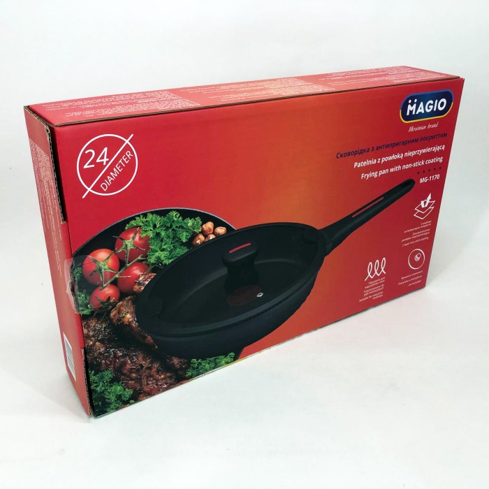 Сковорода зручна для кухні Magio MG-1170 24см, Сковорода алюмінієва поглиблена якісна гриль BV-18