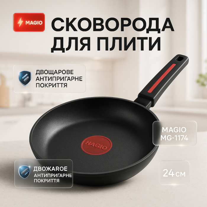 Сковорода глибока алюміній Magio, Лита сковорода з антипригарним покриттям, Сковороди без масла NB-66