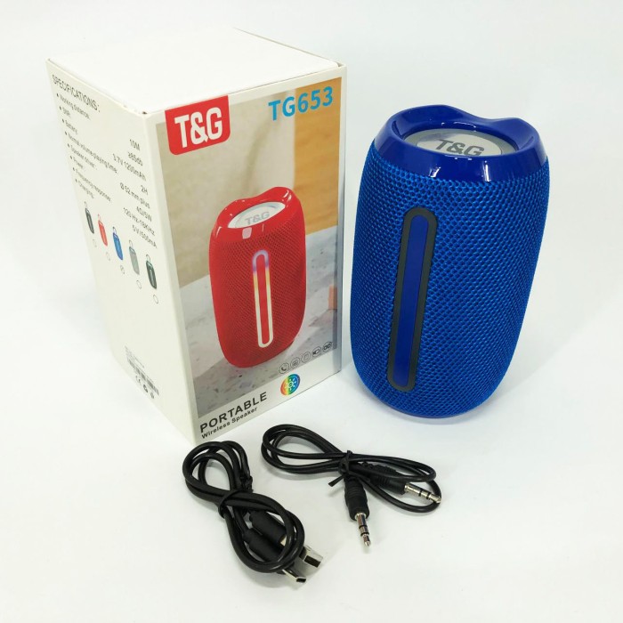 Портативна Bluetooth-колонка TG653 USB з ремінцем, Бездротова колонка портативна потужна. Колір: синій