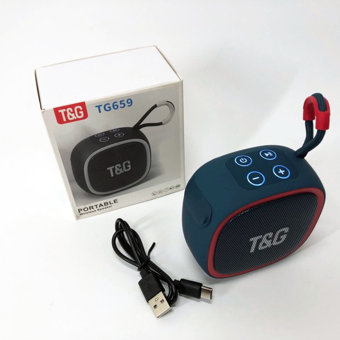 Портативна Bluetooth-колонка TG659 з ремінцем, Bluetooth колонка з підсвічуванням. Колір: синій