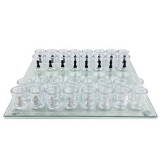 Алко П'яні шахи з чарками та скляною дошкою 24х24 см. Алкогольні шахи чарки, настільна гра 32 чарки DG-98