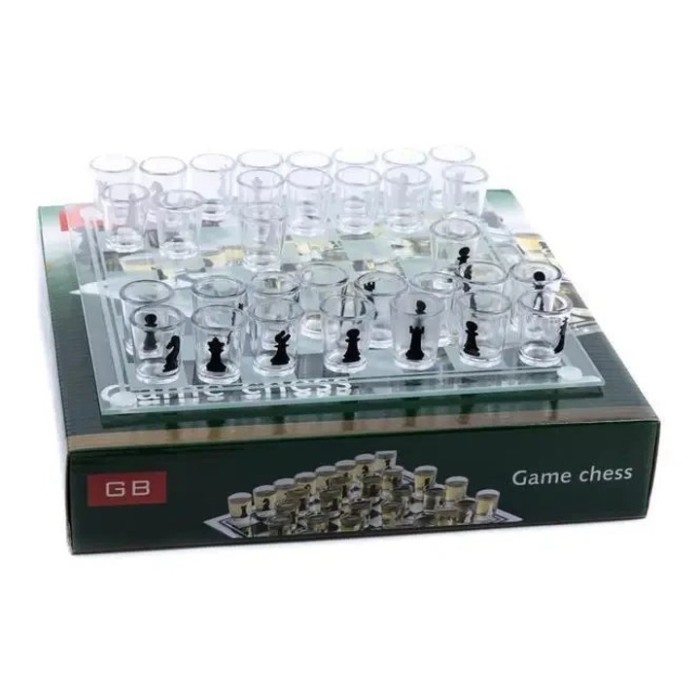 Алко П'яні шахи з чарками та скляною дошкою 24х24 см. Алкогольні шахи чарки, настільна гра 32 чарки GW-96