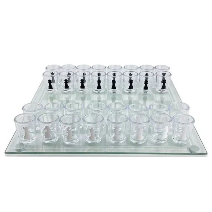 Алко П'яні шахи з чарками та скляною дошкою 24х24 см. Алкогольні шахи чарки, настільна гра 32 чарки GW-96