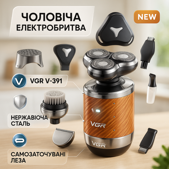 Хороша бритва портативна VGR V-391, Чоловіча вологостійка електробритва, Бритви електричні UE-74