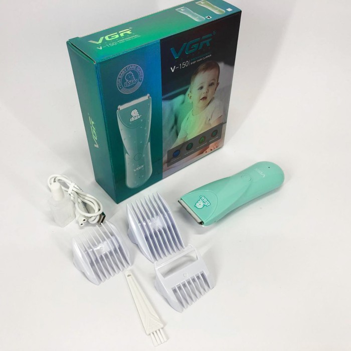 Дуже тиха бездротова машинка для стрижки волосся дітей VGR V-150 з насадками. Колір: синій JG-19