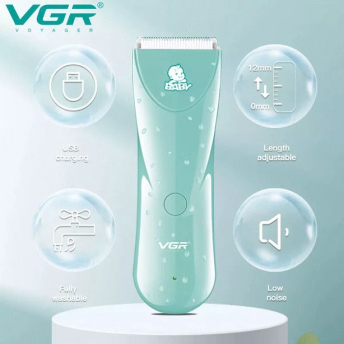 Дуже тиха бездротова машинка для стрижки волосся дітей VGR V-150 з насадками. Колір: синій JG-19